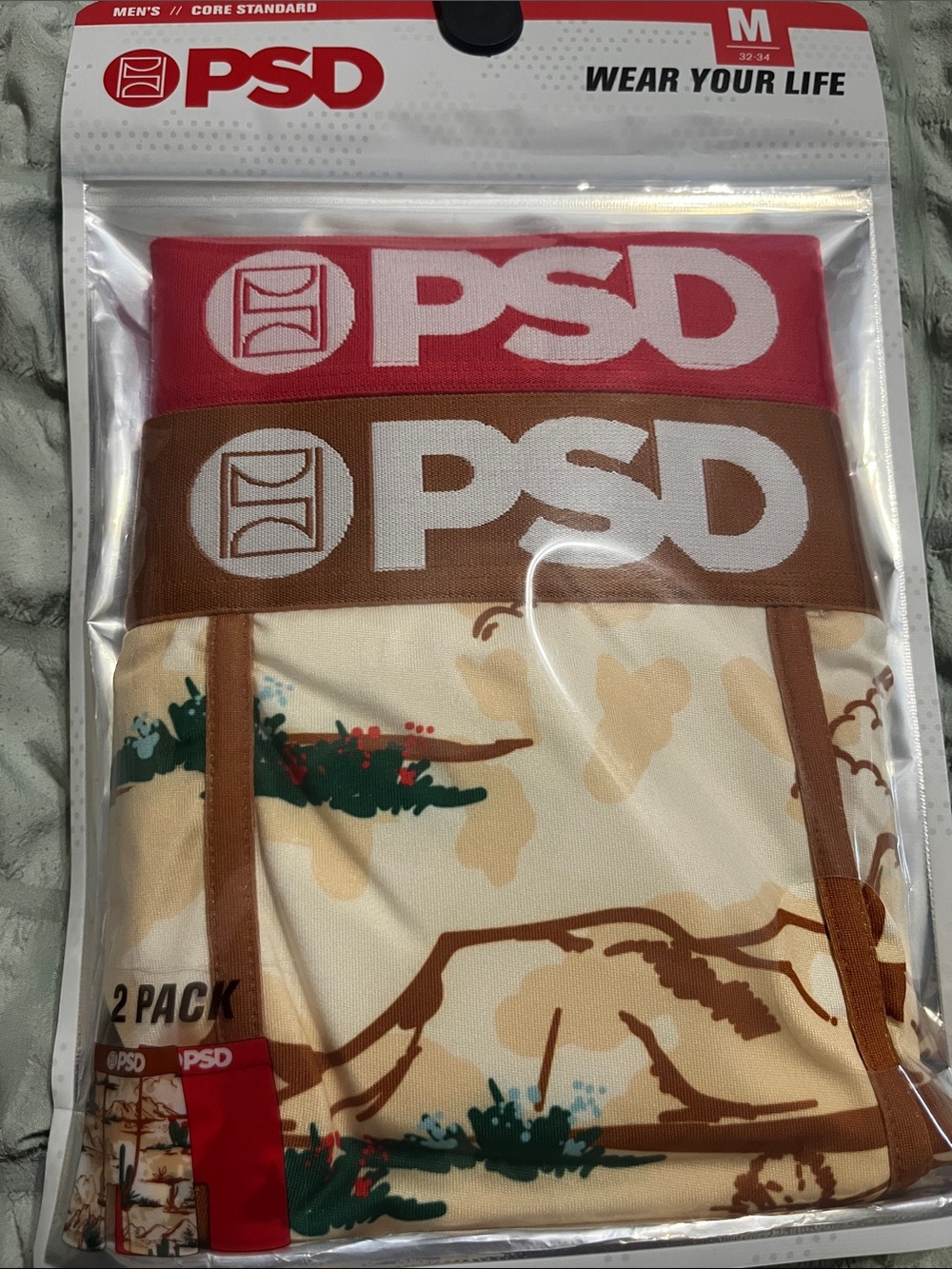 PSD Men’s 2-Pack Desert Camo Boxer Briefs — Red & Brown Waistbands